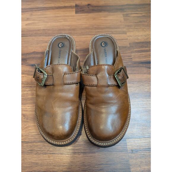 Earth Shoe Shoes - Earth Shoes Leather Buckle Clogs Size 8.5 Brown Boho Minimalist Casual